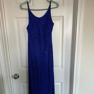 Blue Beaded Backless Formal
